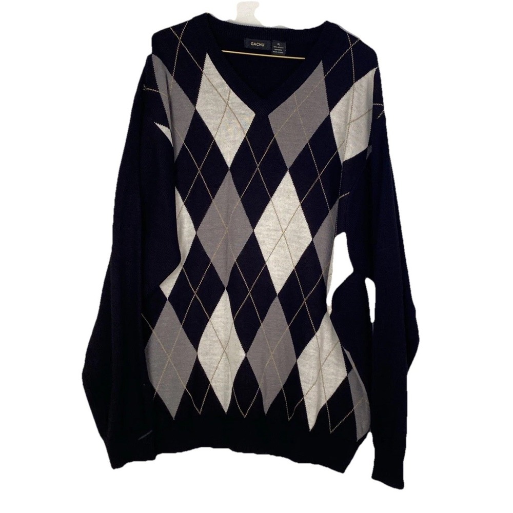 Ha hi Men's Argyle Print Gray Sweater Size X-Large Crewneck